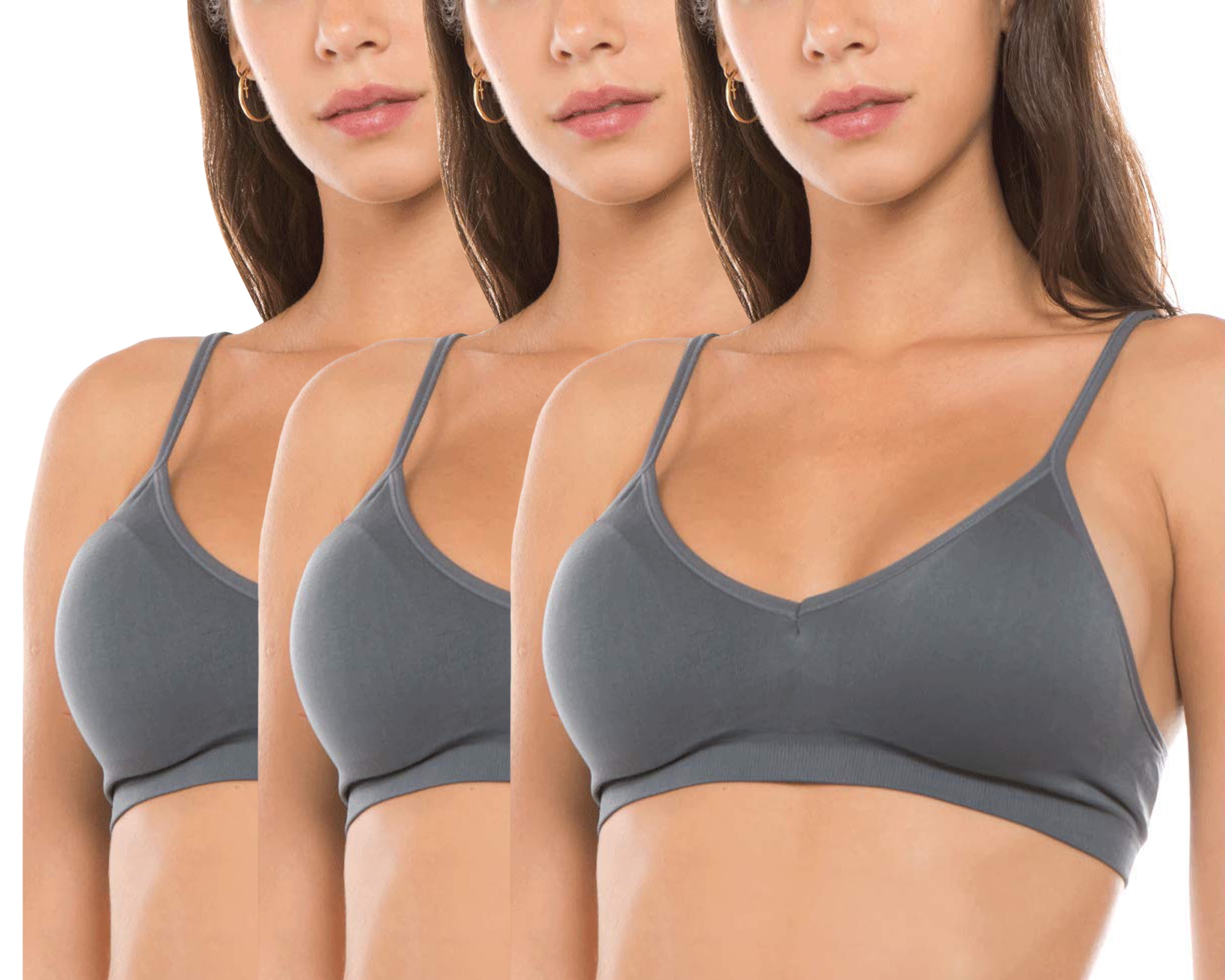 Anemone Women's Seamless V-Neck Padded Bralette with Adjustable Straps (One Size Fits All