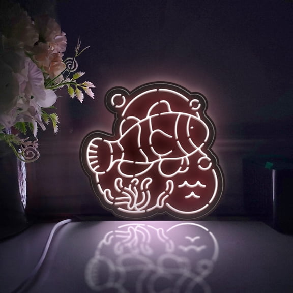 Anemonefish Led Light Box, Dimmable Neon-Like Light Signs USB Power for Wall Decor Bedroom Decoration, Static Light (WxH) 6"x6"