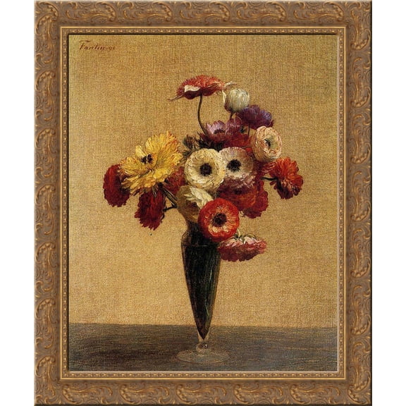 Anemones and Buttercups 24x20 Gold Ornate Wood Framed Canvas Art by Henri Fantin-Latour