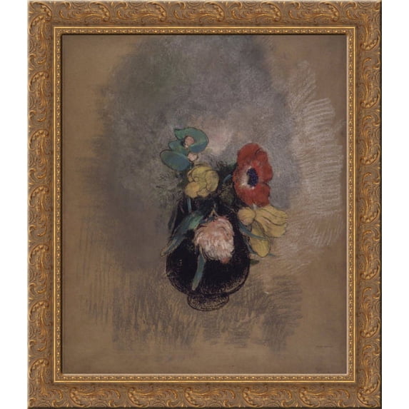 Anemones and Tulips 20x20 Gold Ornate Wood Framed Canvas Art by Redon, Odilon