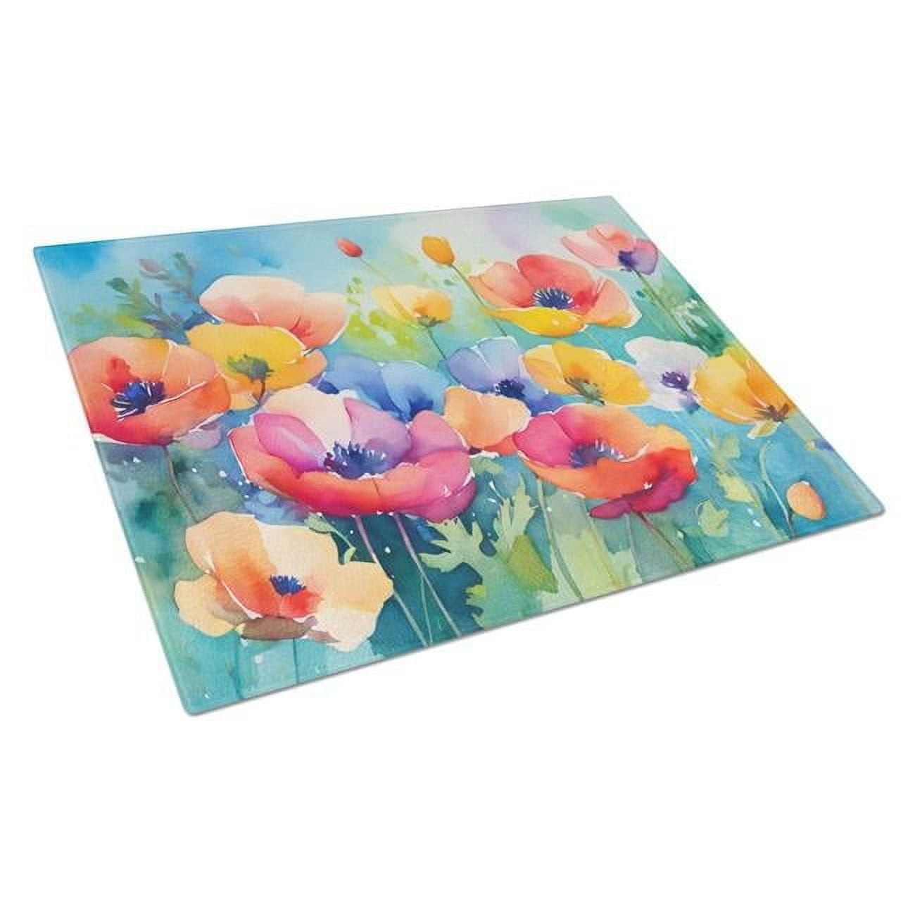 Anemones in Watercolor Glass Cutting Board Large 12 in x 15 in