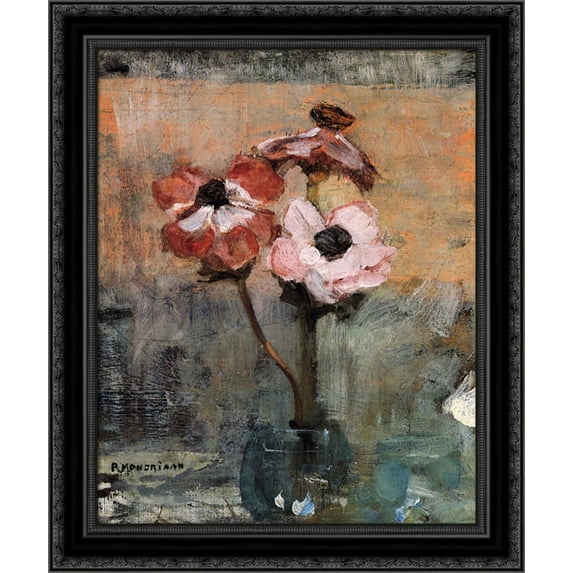 Anemones in a Vase 20x24 Black Ornate Wood Framed Canvas Art by Mondrian, Piet