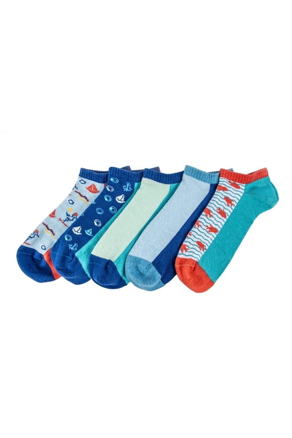 Anemoss Men's Seamless Socks, Nautical Pattern, Cotton Blend, 5-Pack