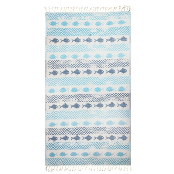 Anemoss Blue Fishes Turkish Beach Towel – 100x180 cm/39x70 inches