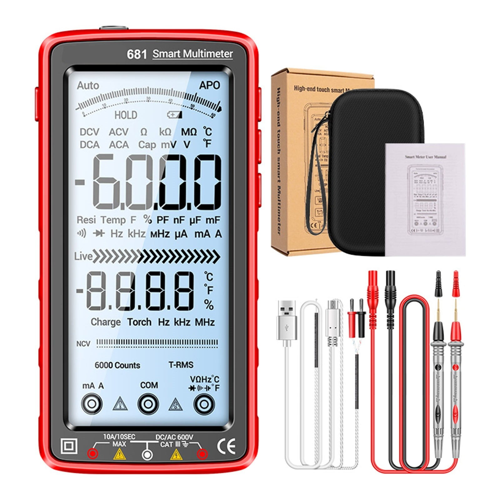Aneng 681 Rechargeable Digital Professional Multimeter Non-Contact Voltage Tester Ac/Dc Voltmeter Lcd Screen Current Tester