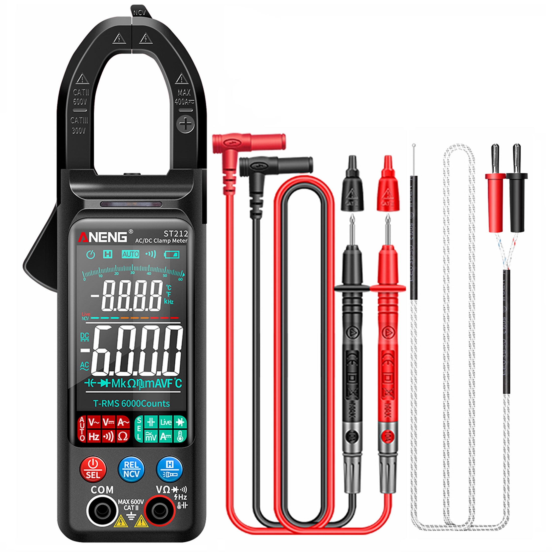 Aneng ST212 Intelligent Digital Clamp Multimeter, 400A AC/DC Voltage Current Meter with NCV & Resistance Test