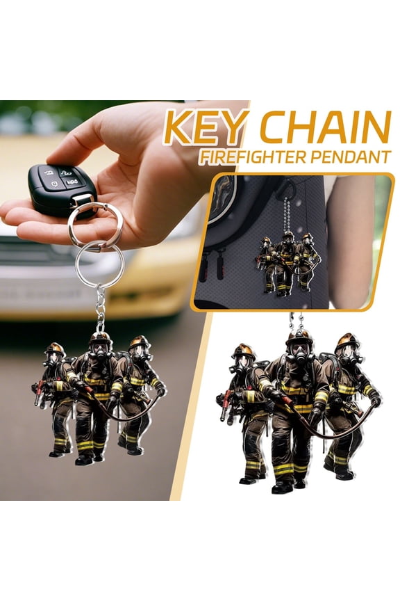 2D Acrylic Firefighter Car Hanging Ornament  Keychain Backpack Charm, Cartoon Figure Flat Design, Home Decor Gift