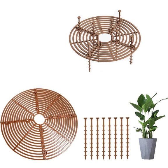 Aneralied 7.8in Plant Pot Protector Cover Cuttable Anti-Cat Tree Guard with Deep Stakes, 1 Cover + 8 Ground Brackets