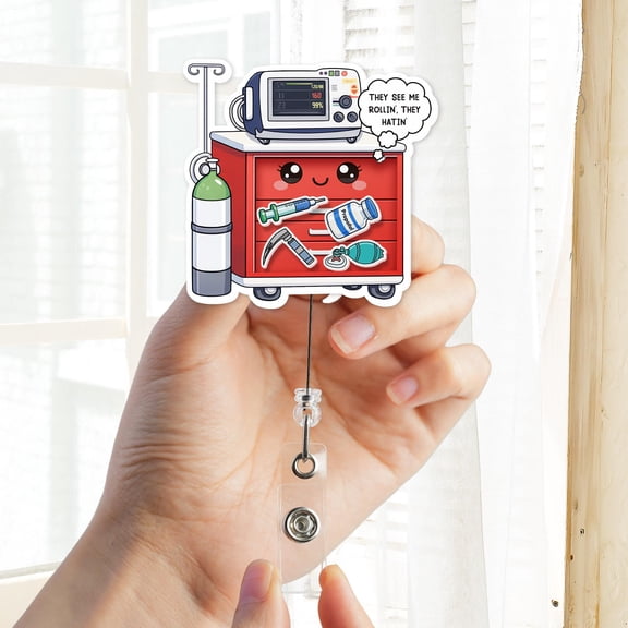 Anesthesia Cart Shaker Badge Reel, CRNA Badge Reel, Anesthesia Nurse Gift, Funny Medical Shaker Badge