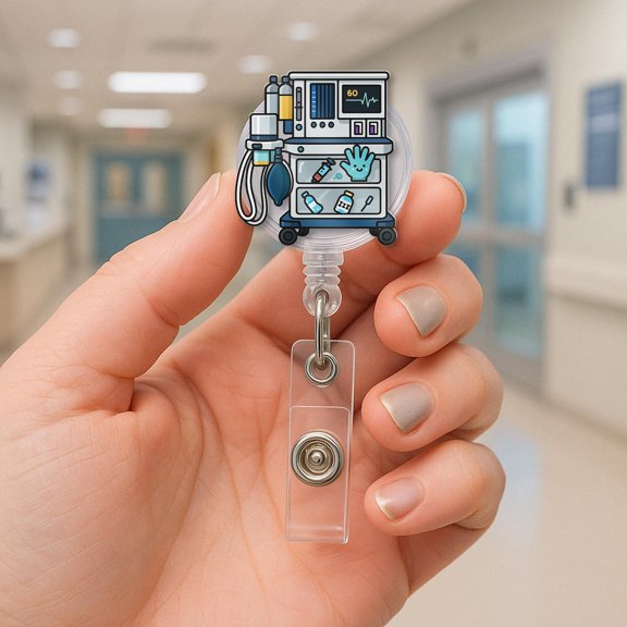 Anesthesia Machine Badge Reel: Acrylic Nurse ID Clip