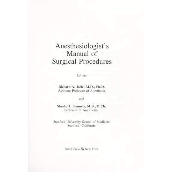 Pre-Owned Anesthesiologist's Manual of Surgical Procedures (Hardcover) 0781700124 9780781700122