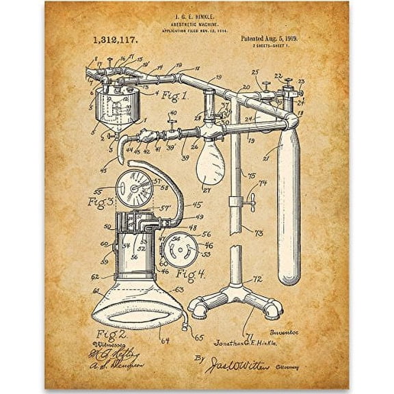 Anesthetic Machine Patent - 11x14 Unframed Patent Print - Great Gift for Doctors/Surgeons/Anesthesiologist