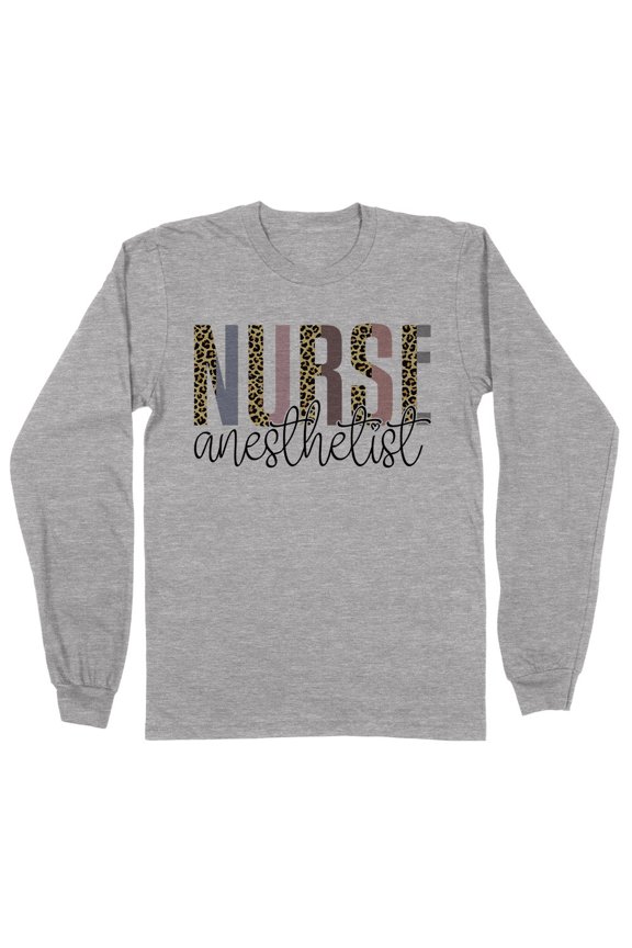 Anesthetist Nurse Leopard Print Long Sleeve Shirt Unisex 2X-Large Grey