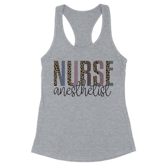 Anesthetist Nurse Leopard Print Tank Top Fitted Racerback Women's Small Heather Grey