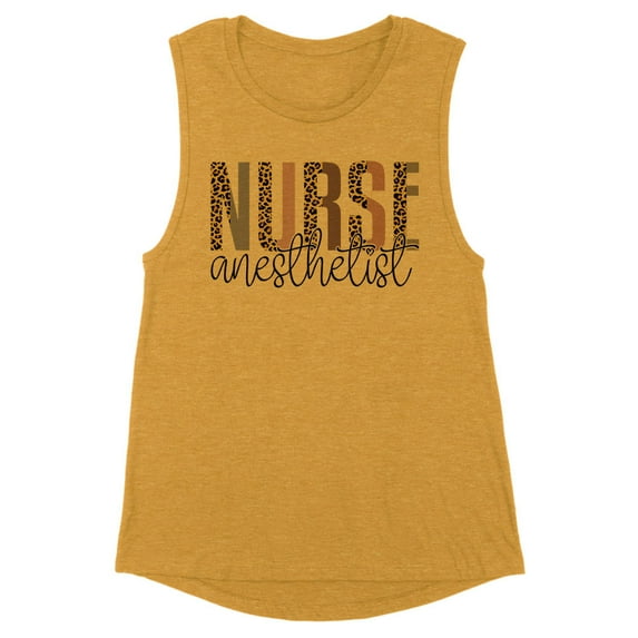 Anesthetist Nurse Leopard Print Women's Muscle Tank Large Antique Gold