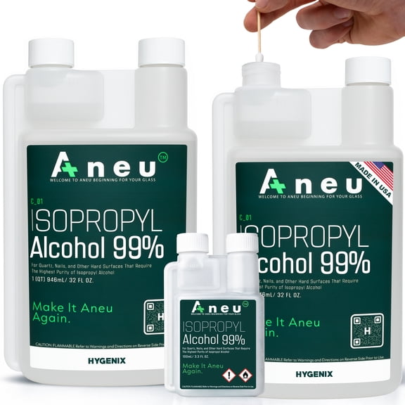 Aneu Isopropyl Alcohol 99% - 1/2 Gallon + Travel Bottle | Ideal for Quartz, Tools, & Hard Surfaces | Easy-Access Reservoir for Convenient Dipping (2)