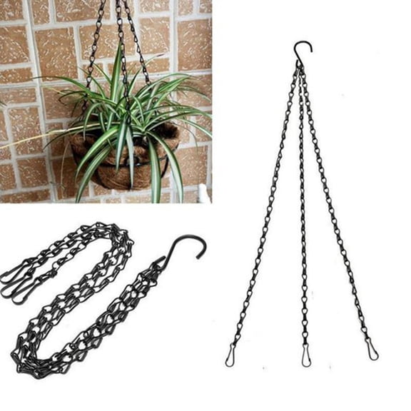 Anewi 12 Inch Plant Hanging Chain, 3 Point Replacement Flower Pot Hanger with Clips and Hooks for Hanging Baskets, Bird Feeders and Ornaments, Black, 1 Pack