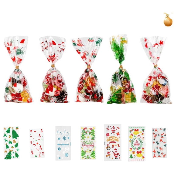 Anewi Christmas Cellophane Treat Bags Clear Plastic Gift Bags for Cookie Candy Snack Goodie Winter Holiday Party Favors with Twist Ties 50Pcs