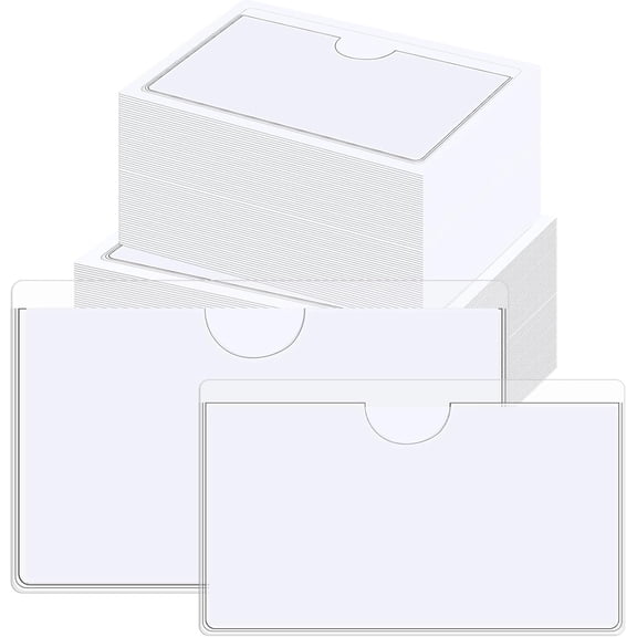 Anewi Clear Adhesive Index Card Pockets with Top Open Loading, Plastic Labels Holders and Photo Sleeves for Storage Bins, Organizing Library Cards, 1 Pack