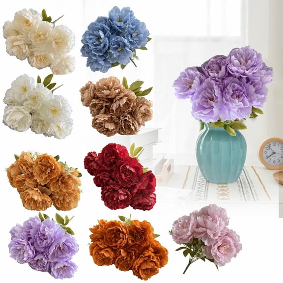 Anewi Coffee Artificial Peonies and Silk Ranunculus Flowers, Realistic Fake Floral Arrangements for Home Office Decor, Wedding Bridal Bouquets, 16.5"