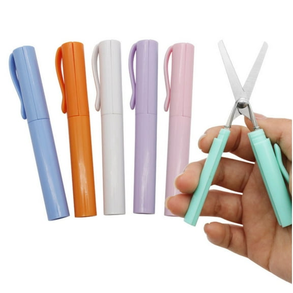 Anewi Foldable Mini Scissors Stainless Steel Blade Compact Pen Shape Design for Travel Office Sewing Craft Supplies All Purpose Small Scissors 1PC