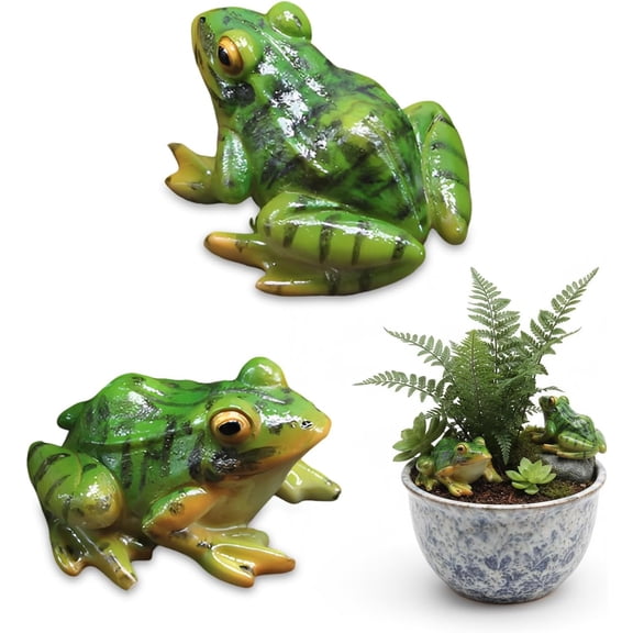 Anewi Frog Figurine, Realistic Small Animal Resin Statues for Home Decor, Garden Accessories, Outdoor Patio Yard Ornaments, Flower Frog Decor, 2 Pieces