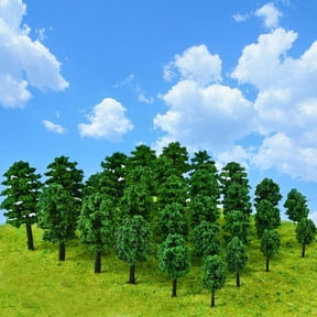 Anewi Mixed Miniature Trees for Diorama Supplies, Artificial Plastic Model Trees and Fake Plants for Train Scenery Landscape, Christmas Village Crafts, 20 Pieces