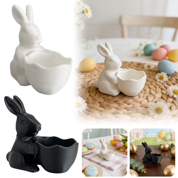 Anewi Modern Plastic Bunny Easter Basket, Handwoven Rattan Candy Dish and Desktop Storage Organizer, Festive Spring Tabletop Holiday Decoration