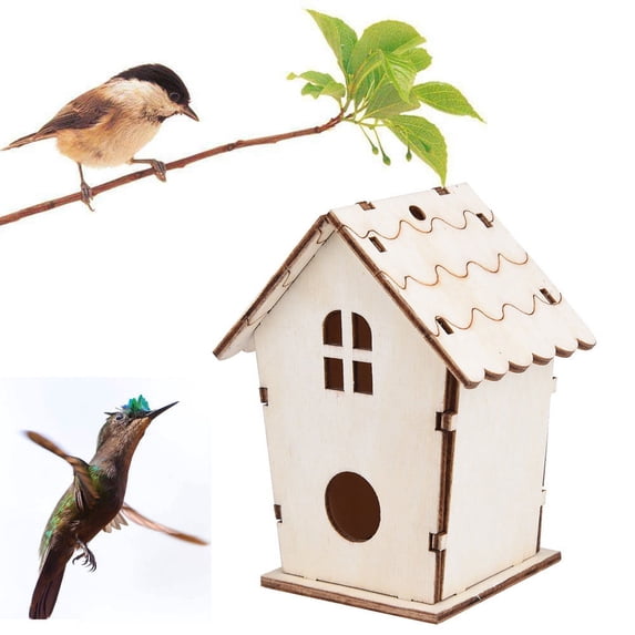Anewi Outdoor Wooden Bluebird House, Waterproof Weather Resistant Wild Bird Nesting Box for Garden Yard, Hanging Blue Bird House for Wrens, 1 Count