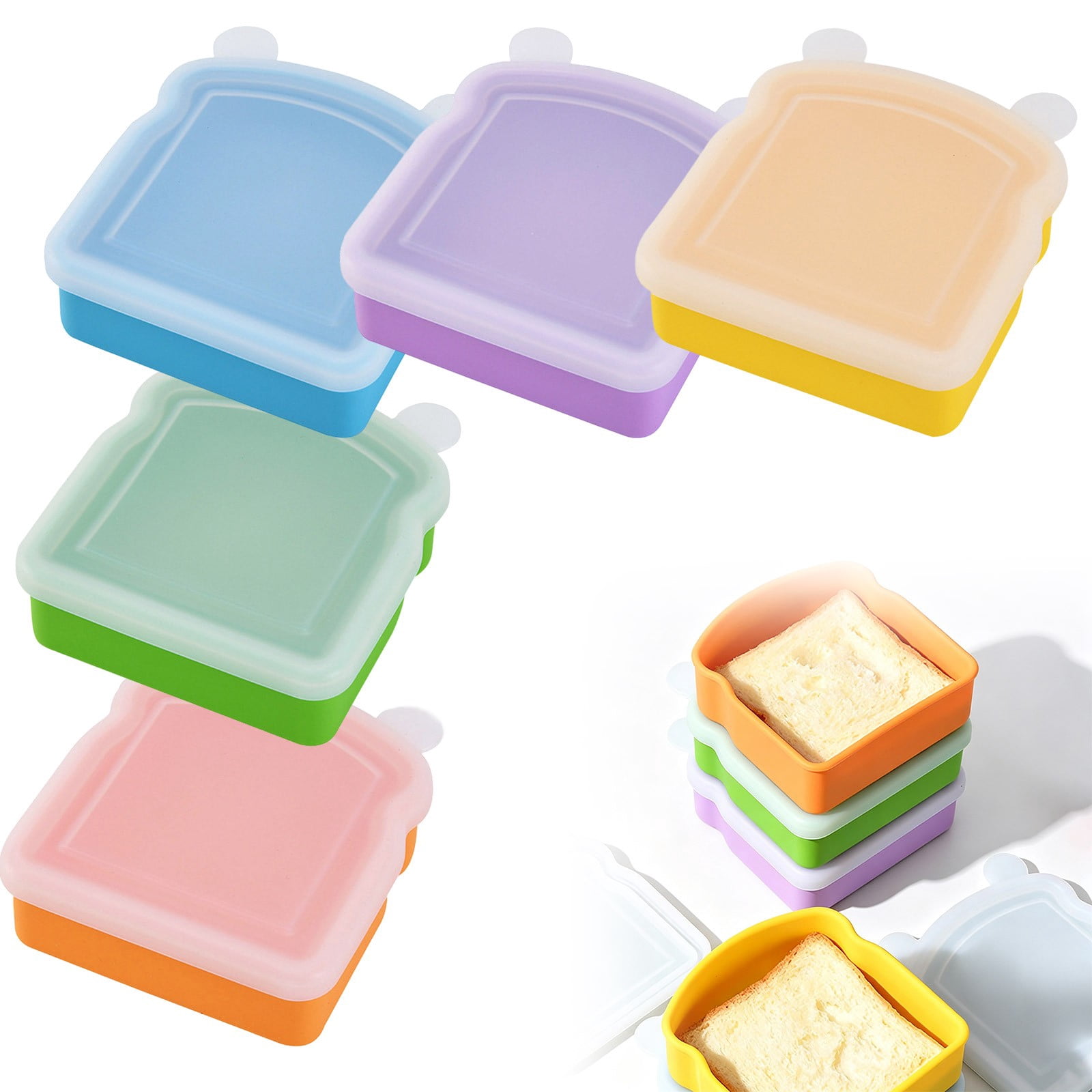 Anewi Portable Silicone Sandwich Container Bread Shaped Lunch Box ...