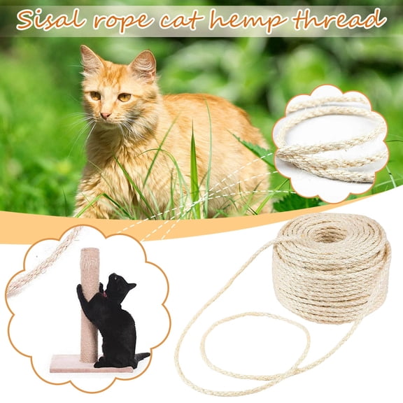 Anewi Premium 6mm Sisal Rope for Cat Scratching Post Repair, Natural Hemp Twine for Cat Tree Replacement, Pet Toy and DIY Gardening Home Decor, 32.8-Feet