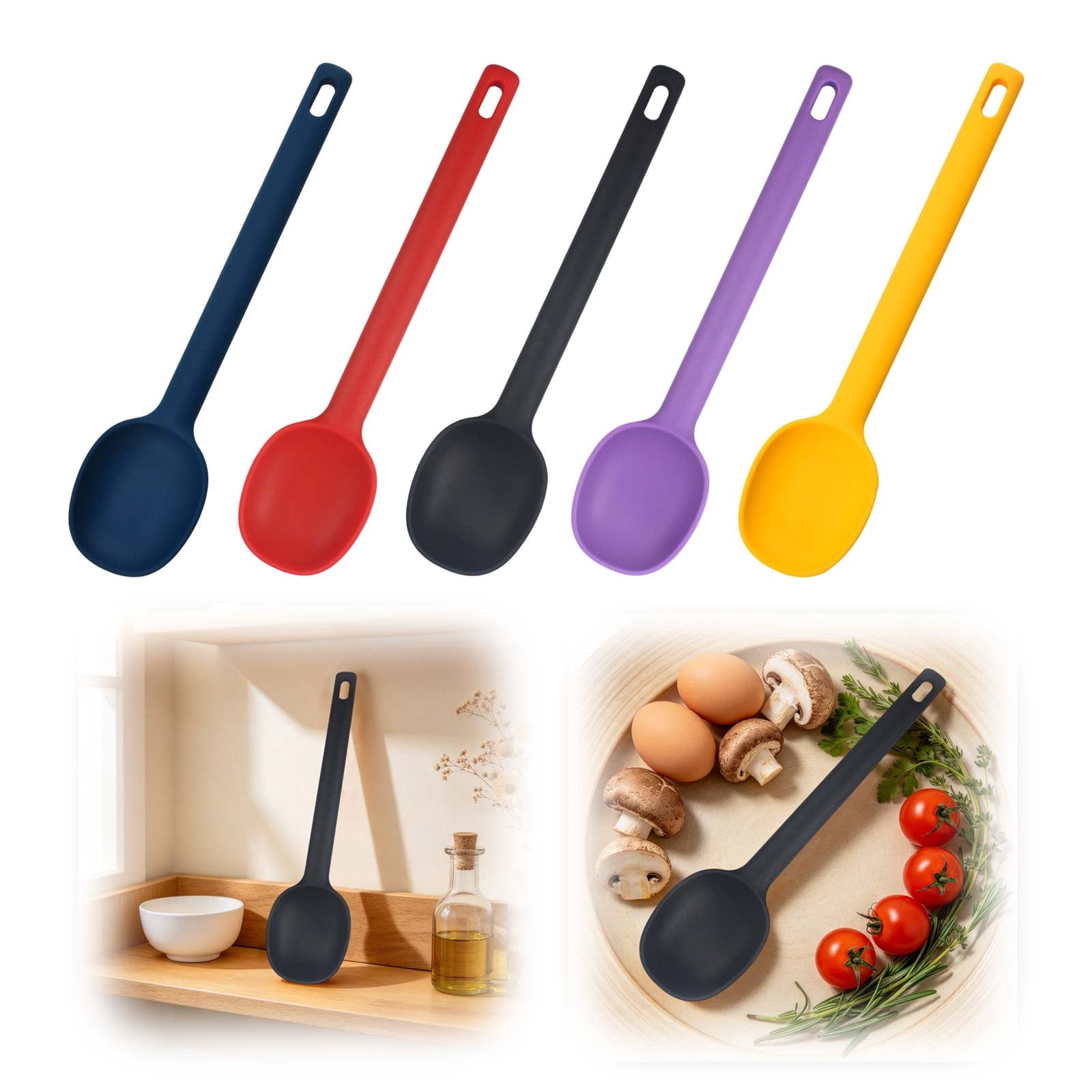Anewi Silicone Soup and Salad Mixing Spoon, Heat Resistant Non Scratch ...