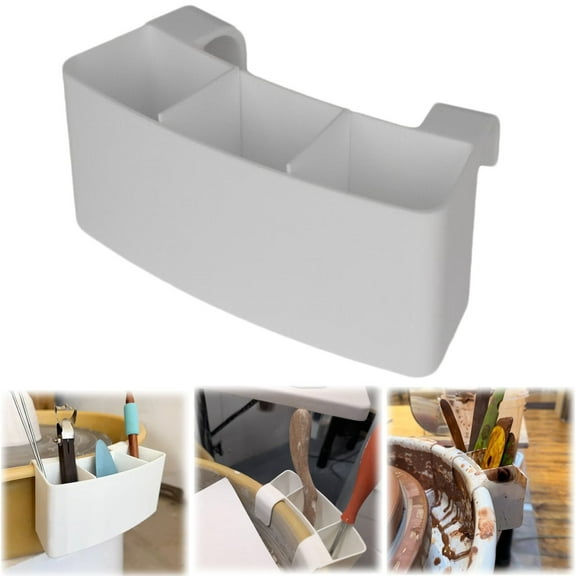 Anewi Universal Pottery Wheel Tool Holder, Adjustable 3-Slot Plastic Ceramic Tool Organizer with Divided Tray, White Wheel Throwing Caddy, 1 Count