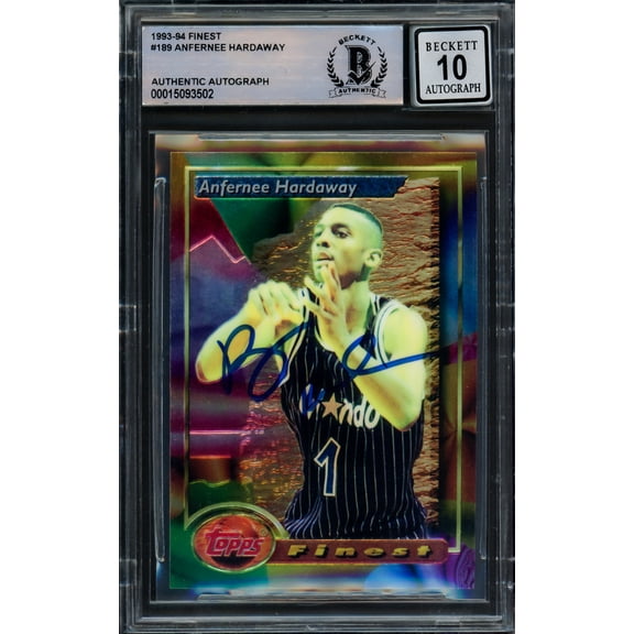 Anfernee Hardaway Autographed 1993-94 Topps Finest Rookie Card #189 Orlando Magic Auto Grade Gem Mint 10 Beckett BAS 211052