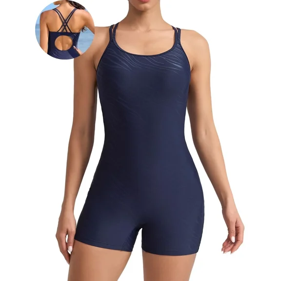 ANFERRY One Piece Boyleg Swimsuit Women Tummy Control Slimming Athletic Swimwear Crisscross Back Bathing Suit for Women