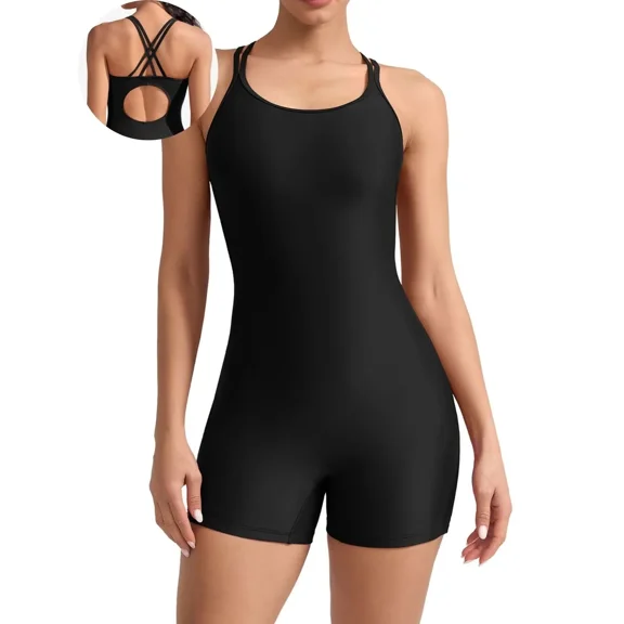 ANFERRY One Piece Boyleg Swimsuit Women Tummy Control Slimming Athletic Swimwear Crisscross Back Bathing Suit for Women