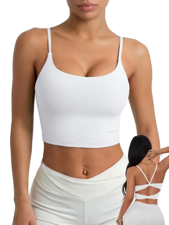 Women Sports Bras Scoop Neck Crop Tank Tops, Sew in Bra, Y Back, Light Support, Breathable, Quick Dry, Soft, Stretchy, Yoga, Pilates, Daily Wear