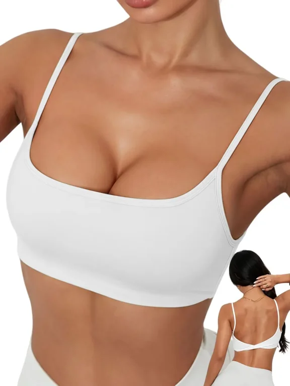 Women Sports Bras Square Neck Crop Tank Tops with Removable Pads, Thin Straps, Light Support, Breathable, Quick Dry, Soft, Stretchy, Yoga, Pilates, Daily Wear