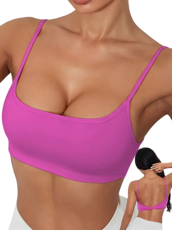 Women Sports Bras Square Neck Crop Tank Tops with Removable Pads, Thin Straps, Light Support, Breathable, Quick Dry, Soft, Stretchy, Yoga, Pilates, Daily Wear