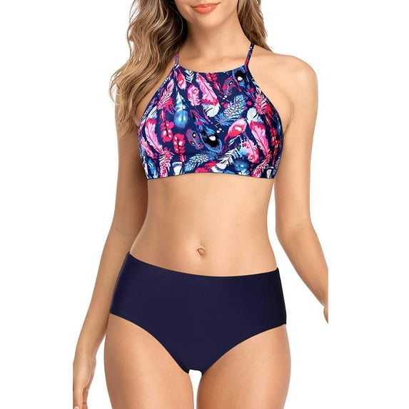 Anferry Women's Bikini Set Solid Criss-Cross Ruffle Swimsuit