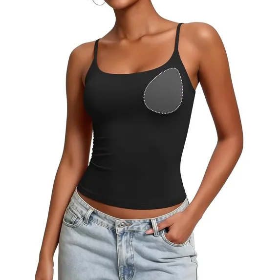 Anferry Women's Fitted Camisole Tank Top with Removable Bra Pads, Adjustable Spaghetti Straps, High Stretch Breathable Sleeveless Double Lined Cami for Workout Daily Loungewear