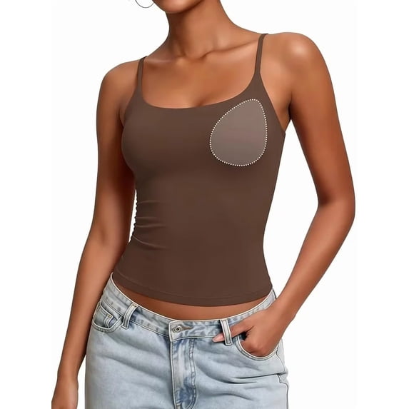 Anferry Women's Fitted Camisole Tank Top with Removable Bra Pads, Adjustable Spaghetti Straps, High Stretch Breathable Sleeveless Double Lined Cami for Workout Daily Loungewear