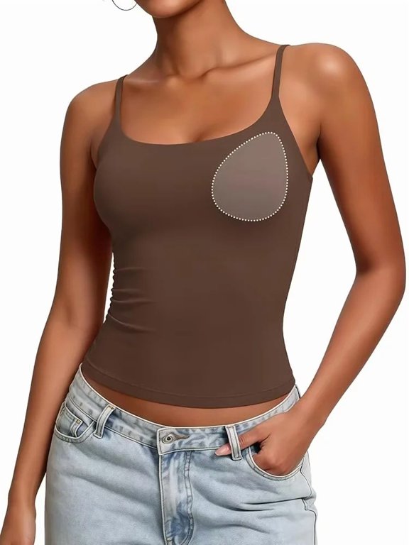 Women's Fitted Camisole Tank Top with Removable Bra Pads, Adjustable Spaghetti Straps, High Stretch Breathable Sleeveless Double Lined Cami for Workout Daily Loungewear