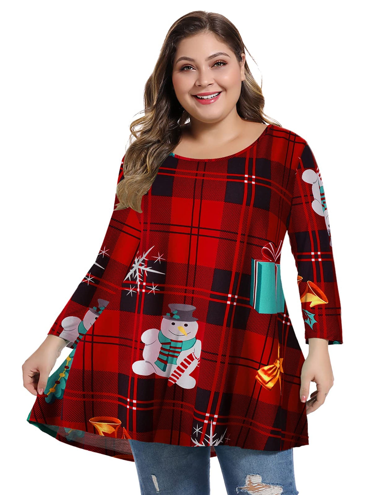 Anferry Women's Plus Size Christmas Loose T Shirts Blouse 3/4 Sleeve