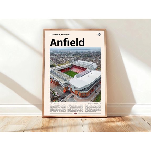 Anfield Stadium Image Print Mid Century Modern Soccer Stadium Wall Art Minimalist Office Wall Art, Unframed Poster