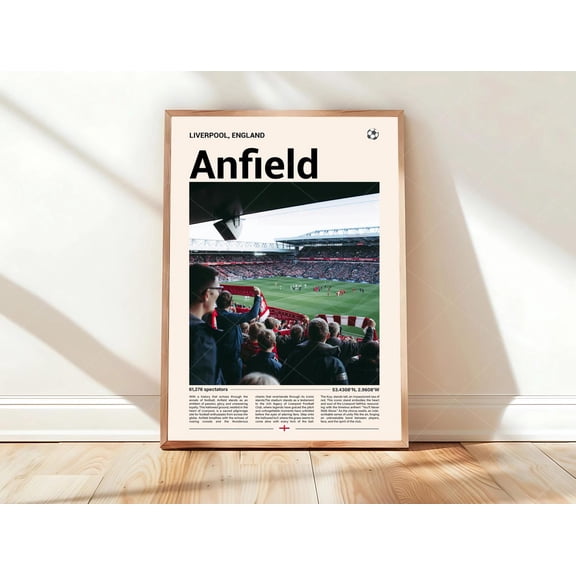Anfield Stadium Image Print Mid Century Modern Soccer Stadium Wall Art Minimalist Office Wall Art, Unframed Poster