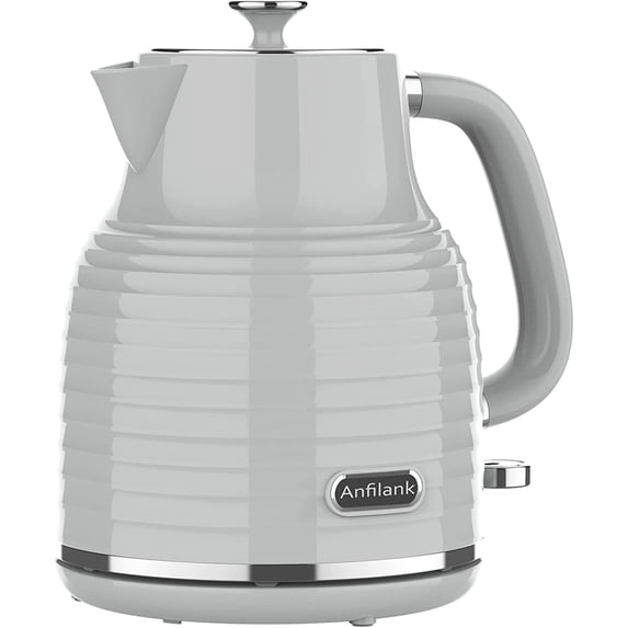 Anfilank 1.7L Cordless Electric Kettle, Plastic Tea Kettle with Water window And LED Light, Auto Shut-off & Boil-Dry Protection, Grey