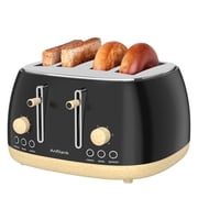 Anfilank 4-Slice Toaster, Retro Stainless Steel Bread Toaster, Dual Independent Control Panel, Smart Toaster with Extra Wide Slots, Removable Crumb Tray & Warming Rack