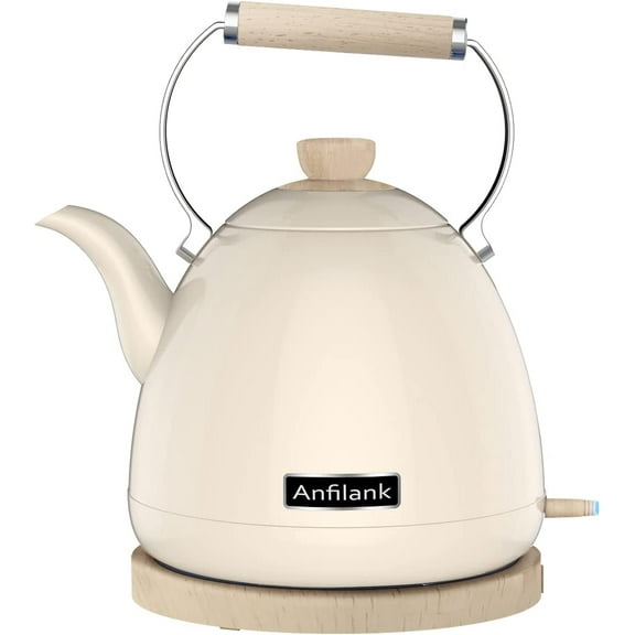 Anfilank 1500 W 1.7-Liter 7-Cup Electric Kettle, Cream with Removable Filter, Boil Dry Protection