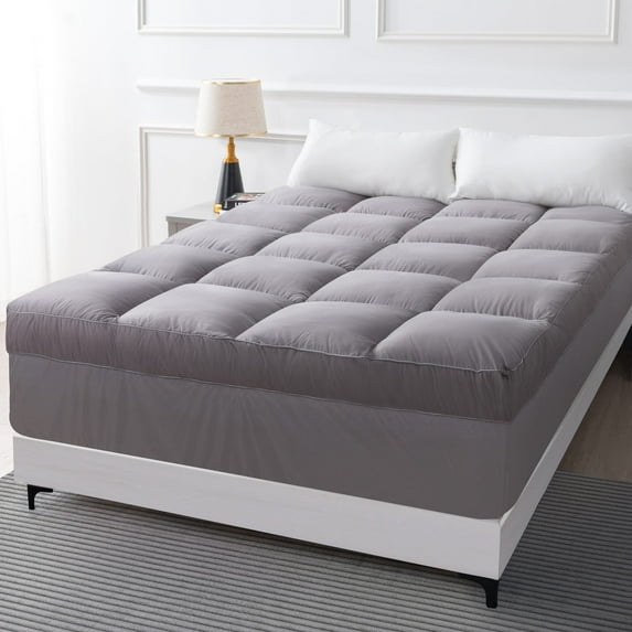 Ang Qi Queen Size Mattress Topper Plush Pillow Top, Down Alternative with 12-21Inch Deep Pocket, Gray